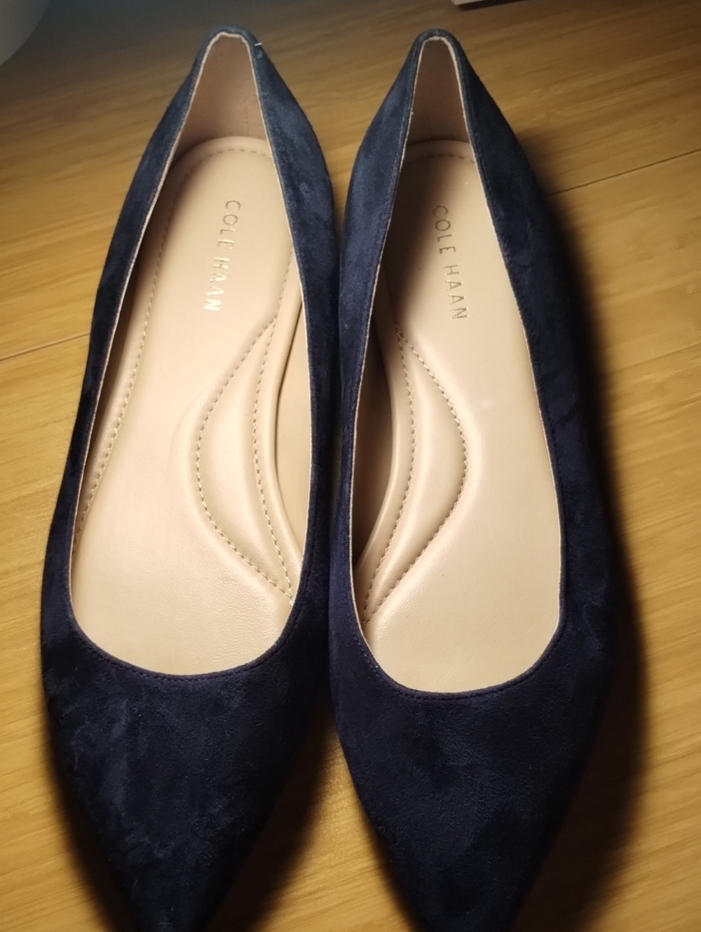 Cole Haan Navy Suede Pointed Ballet Flats